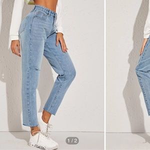 Acid Wash Destroyed Raw Hem Mom Jeans